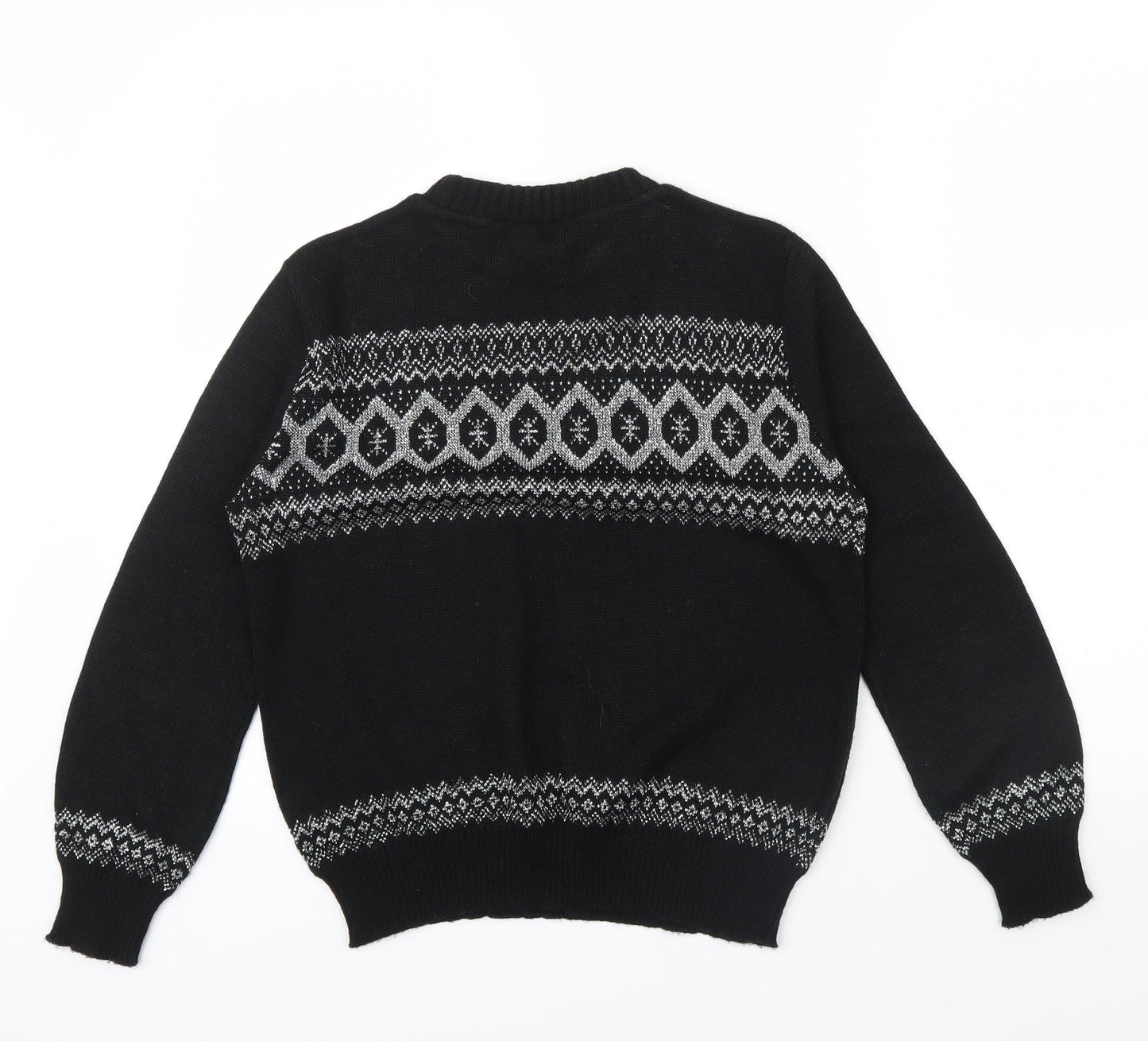 ACRYLICK Womens Black Geometric  Pullover Jumper Size 34  - METALIC SILVER THREAD