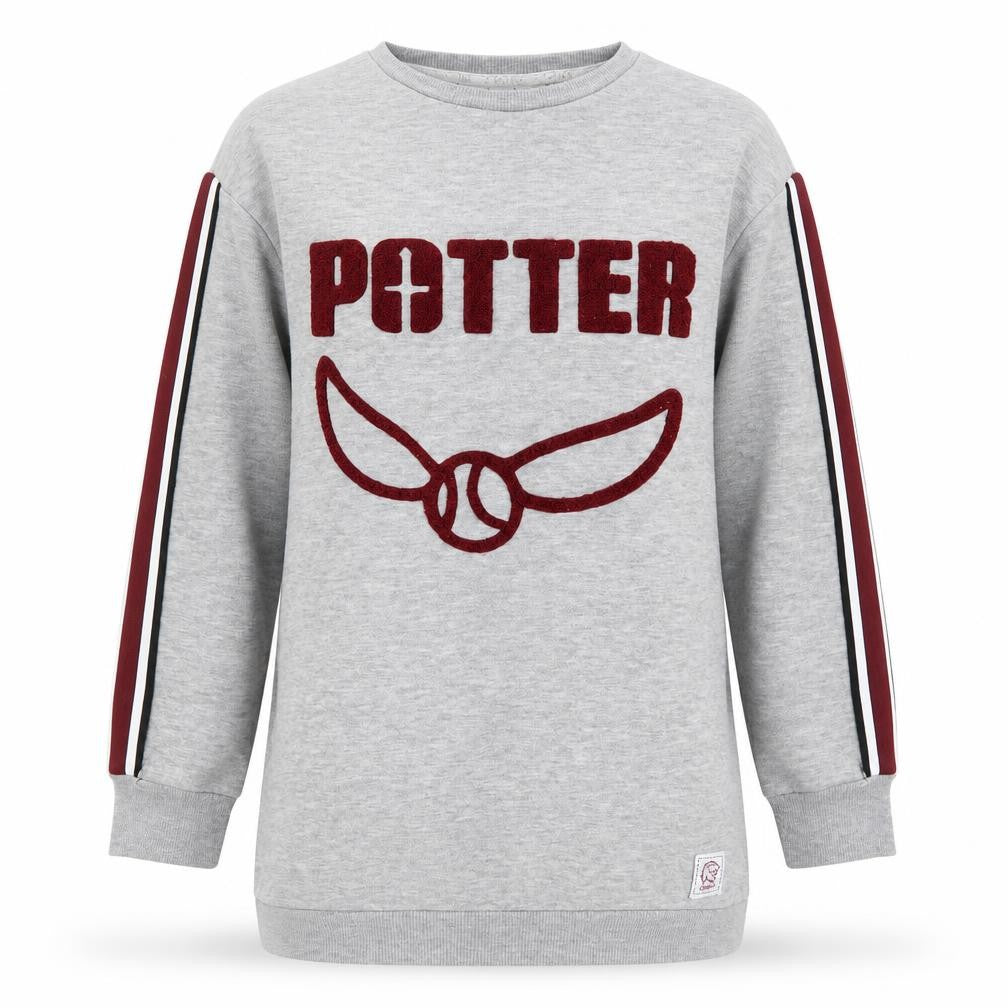 Front view of Primark women’s grey pullover sweatshirt, size UK 4, - harry potter