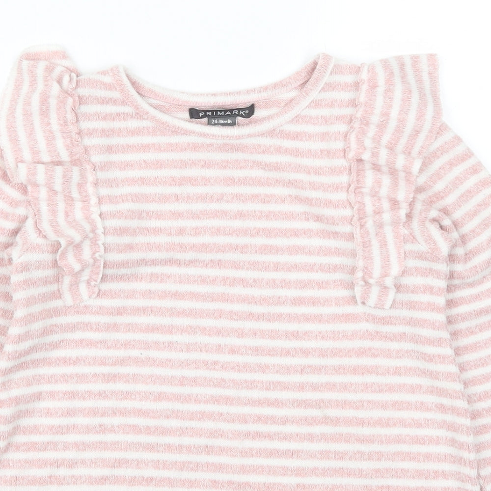 Primark Girls Pink Striped  Basic T-Shirt Size 2-3 Years