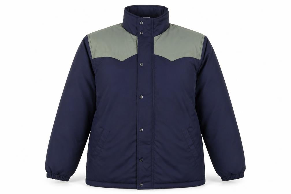 Front view of Preworn women’s blue jacket coat, size UK 16
