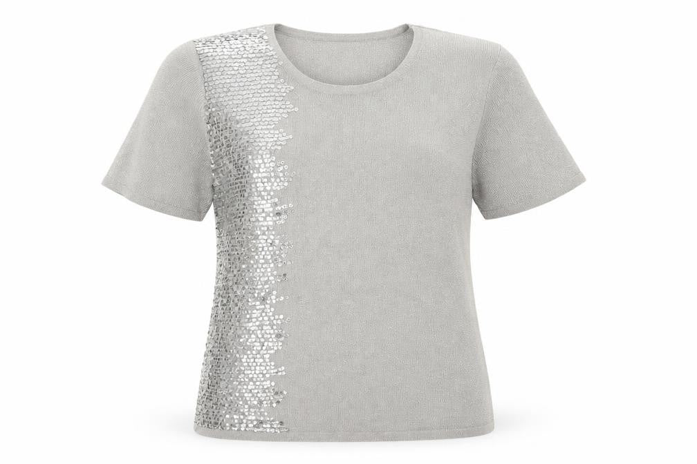 Front view of Mica women’s grey basic t-shirt, size UK 12