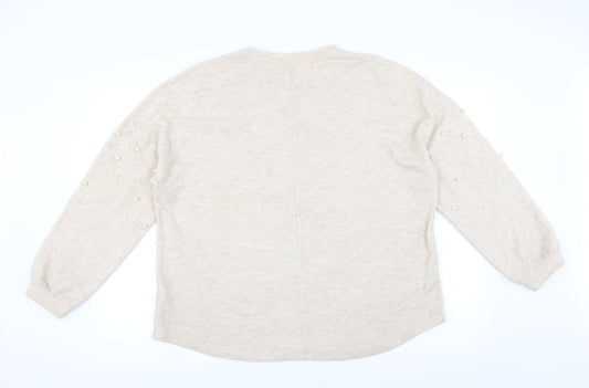 Papaya Womens Beige   Pullover Jumper Size 18  - beaded detail