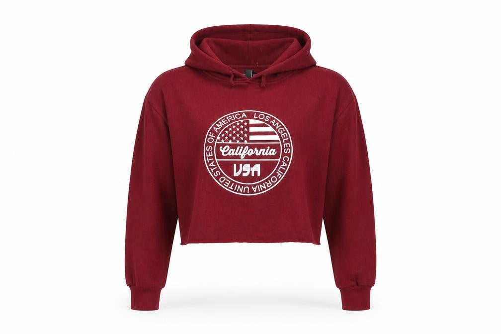 Front view of New Look girls’ red pullover hoodie, size 12-13, years - california usa cropped