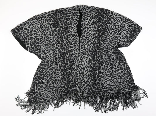 Preworn Womens Black Animal Print  Cape Jumper One Size  - fringe detail