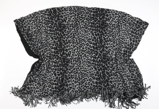Preworn Womens Black Animal Print  Cape Jumper One Size  - fringe detail
