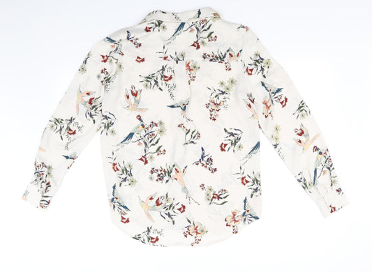 H&M Womens Beige Floral  Basic Button-Up Size 6