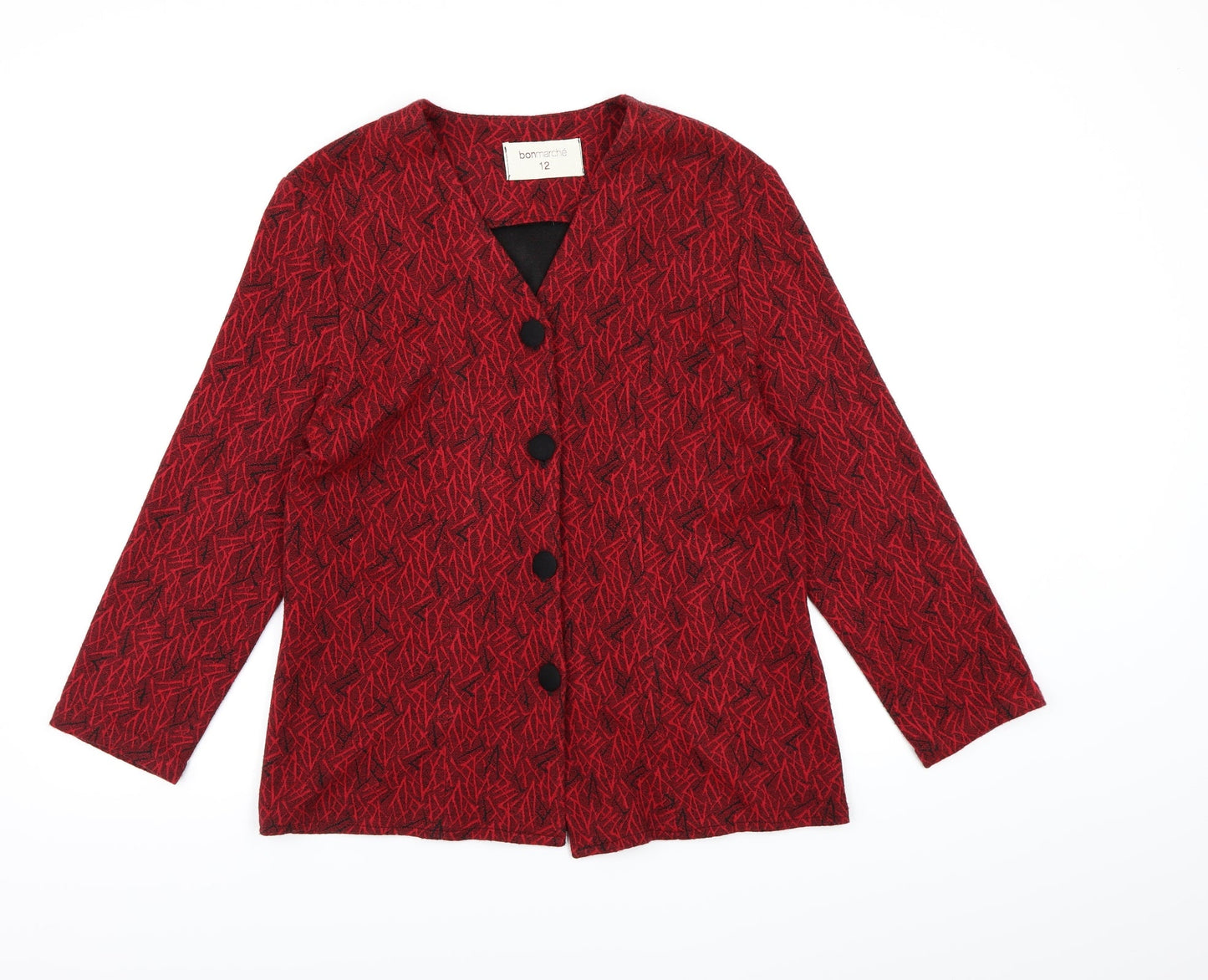 Bonmarché Womens Red Geometric  Jacket Blazer Size 12