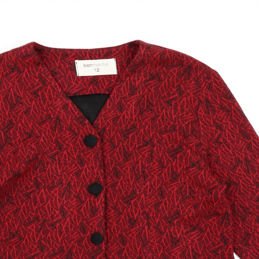 Bonmarché Womens Red Geometric  Jacket Blazer Size 12
