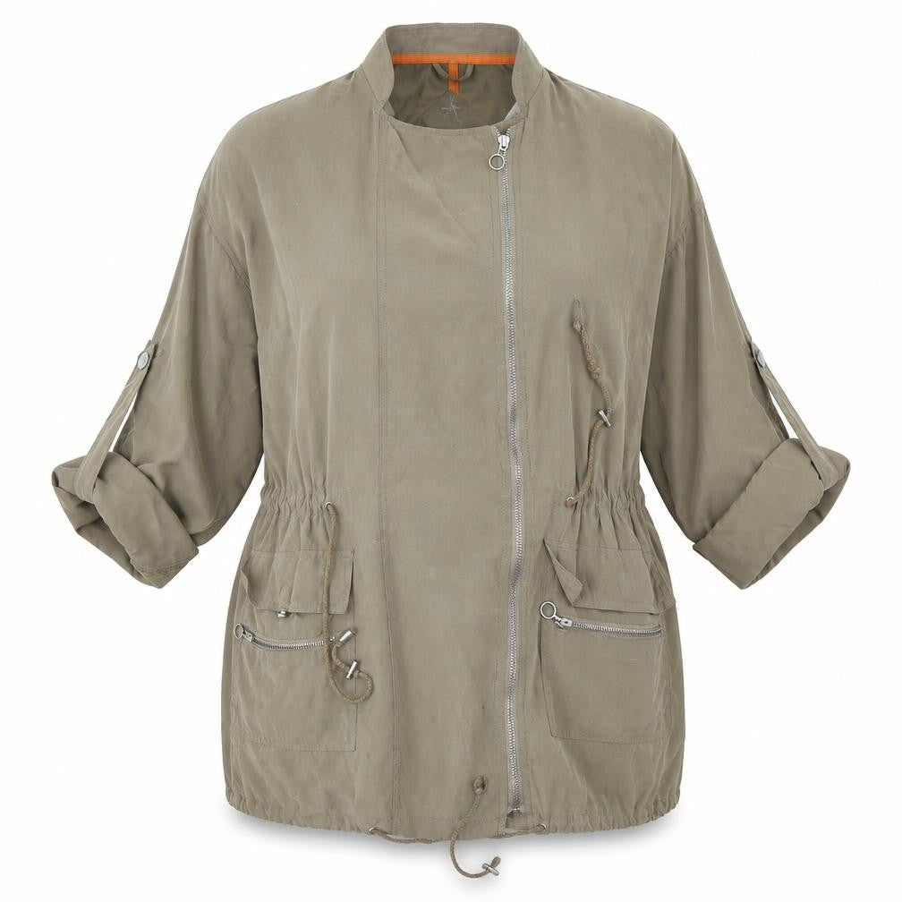 Front view of Atmosphere women’s green jacket coat, size UK 12