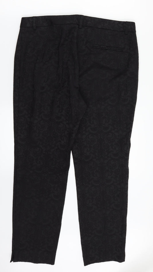 M&S Womens Black Floral  Dress Pants Trousers Size 14 L26 in