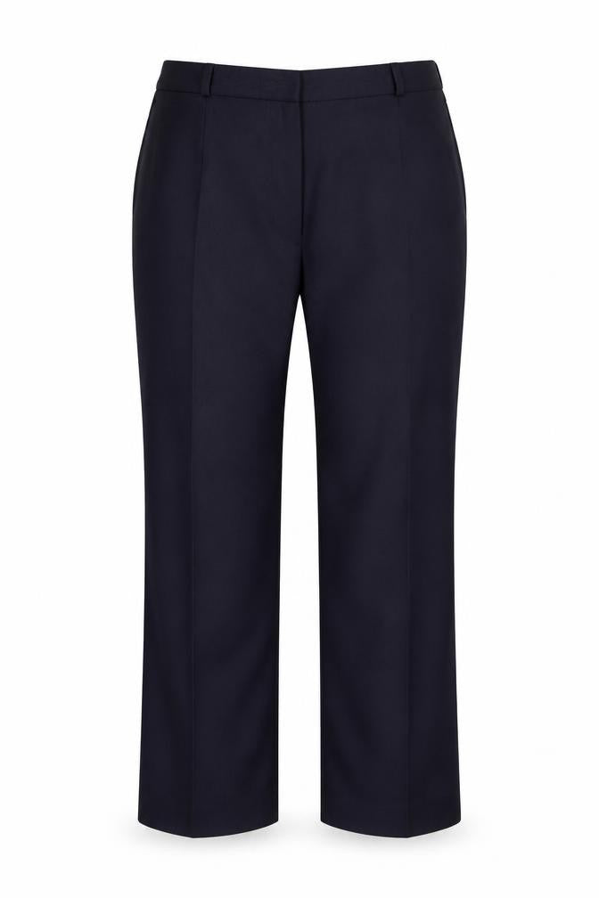 Front view of Blanchelle women’s blue dress pants trousers, size UK 18, 29-inch leg