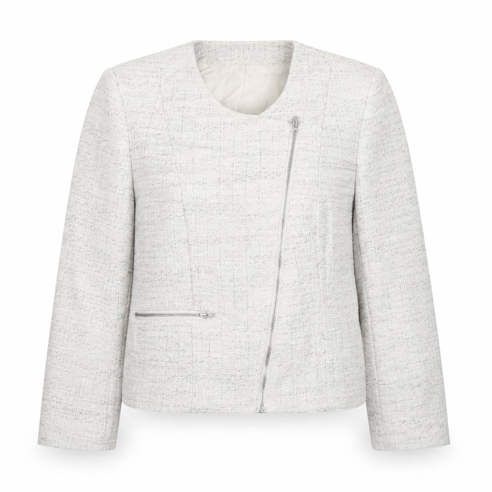 Front view of H&M women’s ivory jacket coat, size UK 6