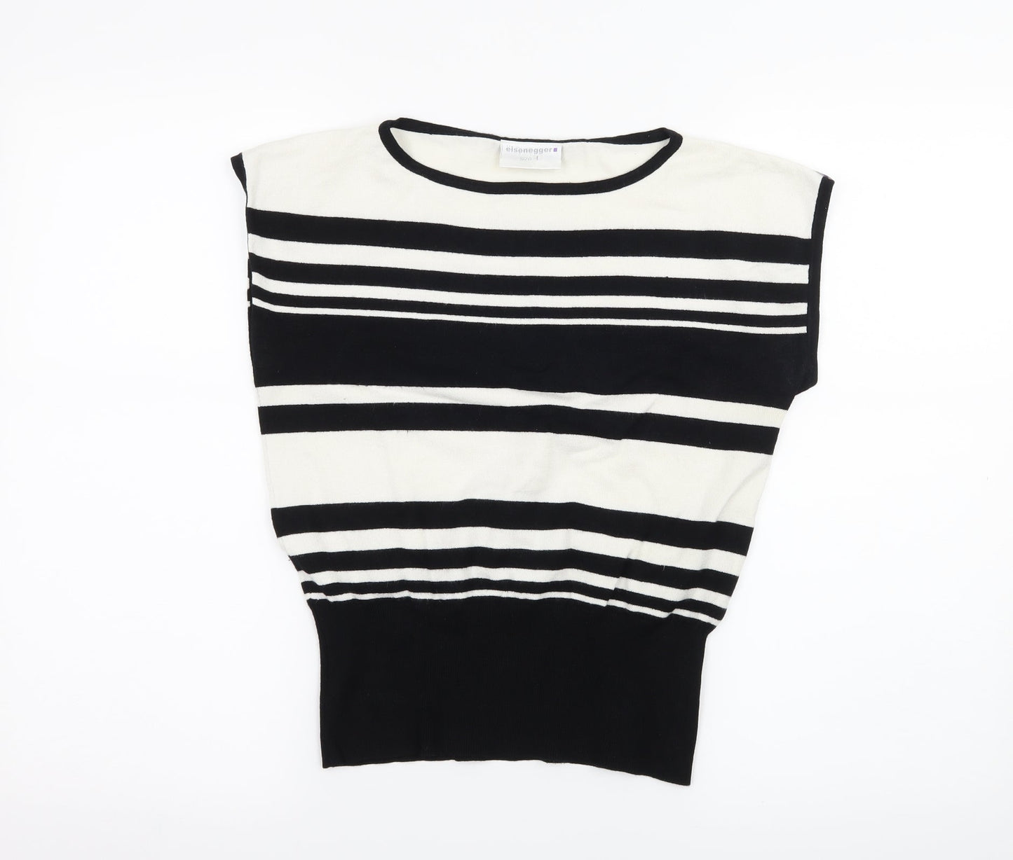 Eisenegger Womens Black Striped Knit Basic T-Shirt Size L
