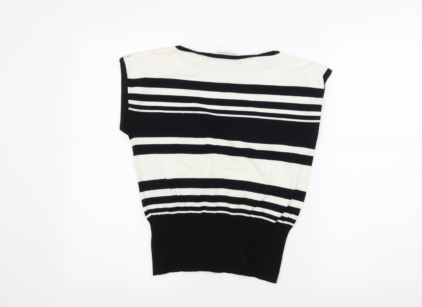 Eisenegger Womens Black Striped Knit Basic T-Shirt Size L
