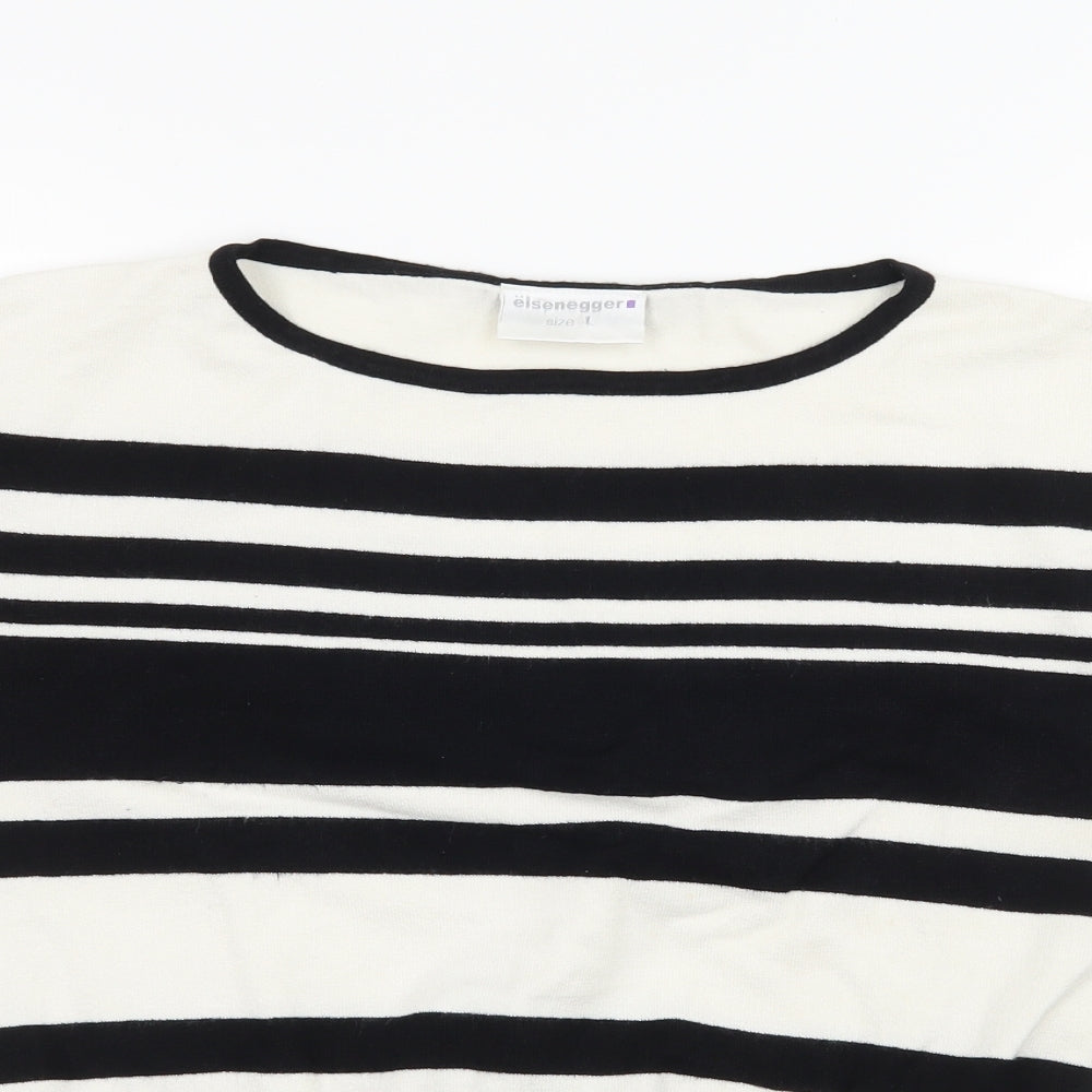 Eisenegger Womens Black Striped Knit Basic T-Shirt Size L