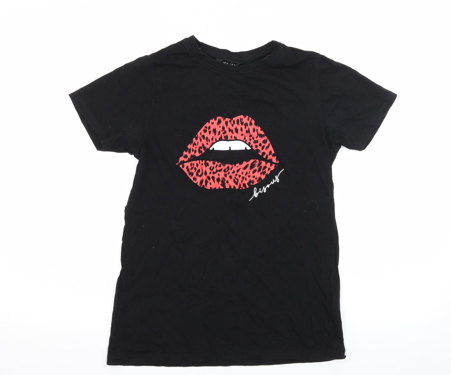 New Look Womens Black  Jersey Basic T-Shirt Size 6  - Lips