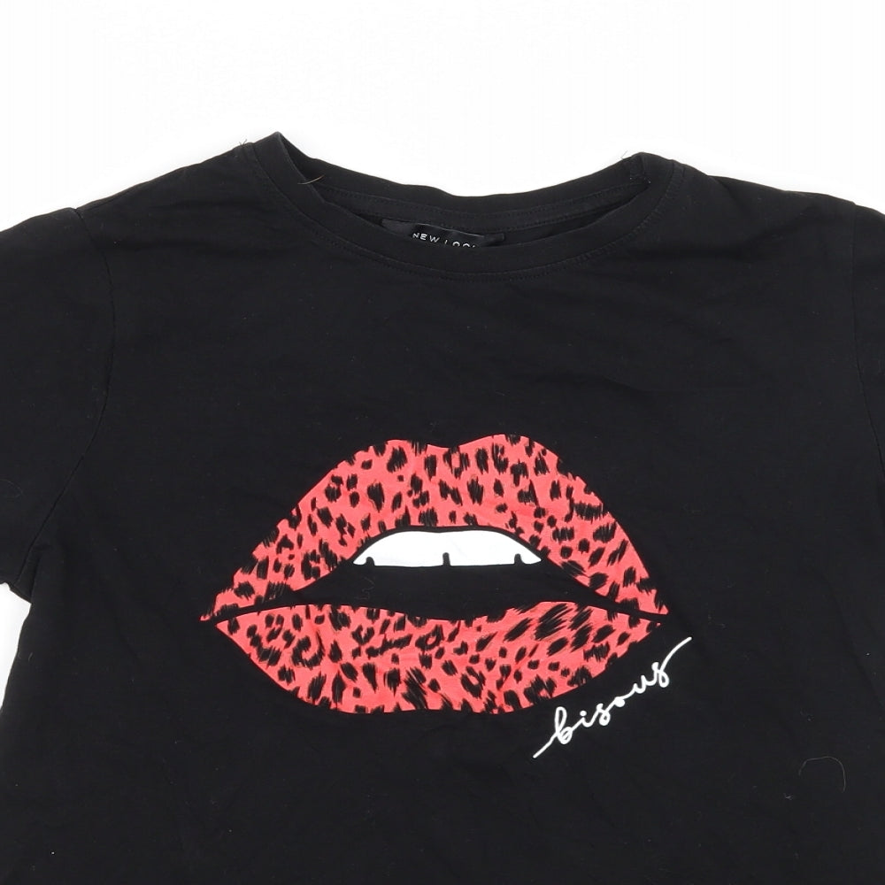 New Look Womens Black  Jersey Basic T-Shirt Size 6  - Lips