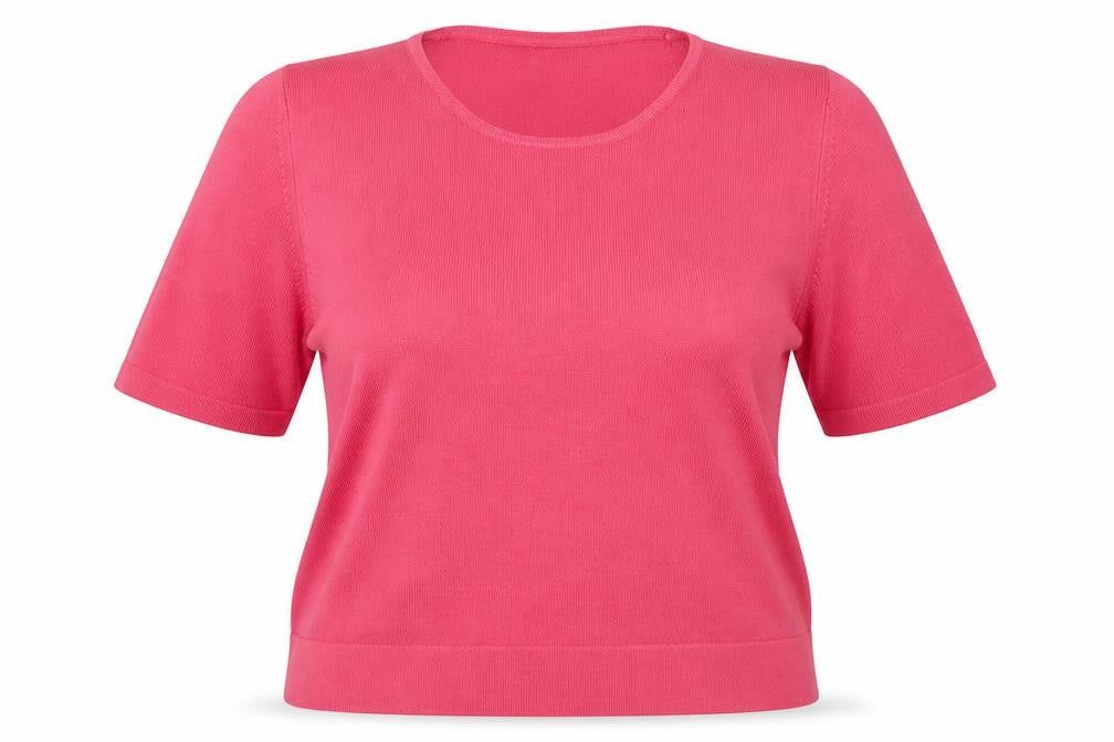 Front view of Marks & Spencer women’s pink knit jumper, size UK 16