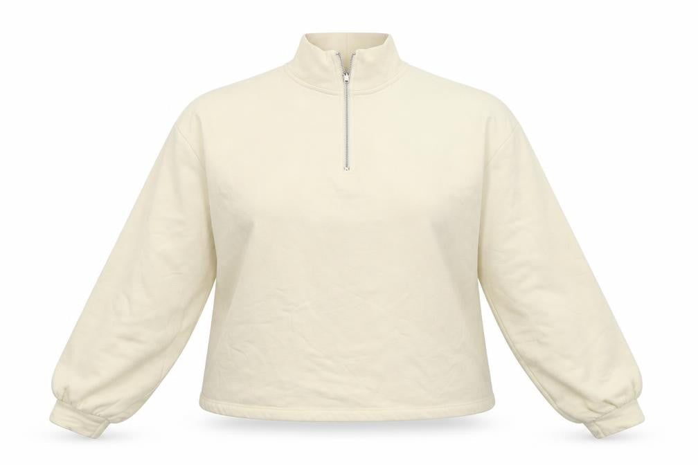 Front view of Primark women’s beige pullover sweatshirt, size UK 14, - oversized
