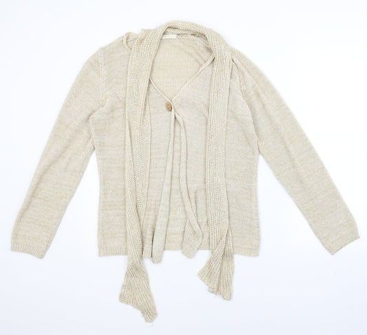 Marks and Spencer Womens Beige  Knit Cardigan Jumper Size 14  - attached scarf