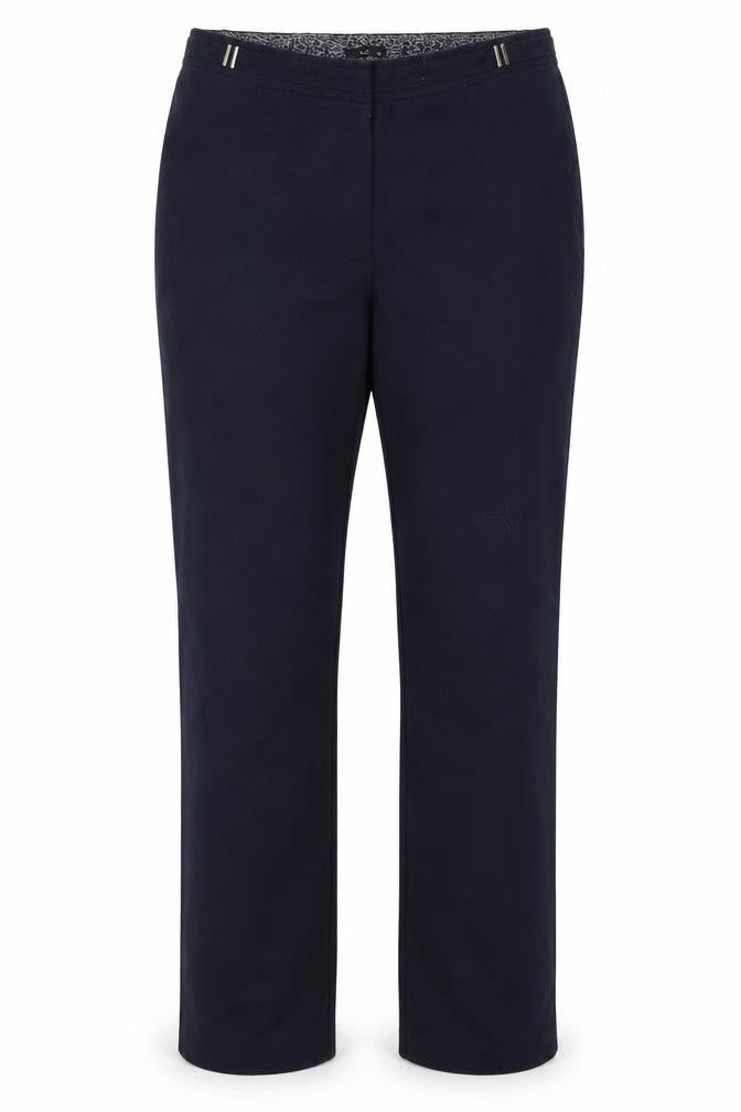 Front view of M&Co women’s blue dress pants trousers, size UK 14, 27-inch leg