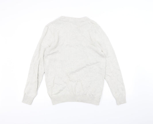Easy Mens White  Knit Pullover Jumper Size S