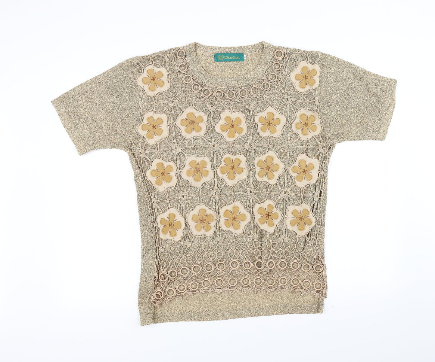 zhaofeng Womens Brown Floral  Pullover Jumper Size S