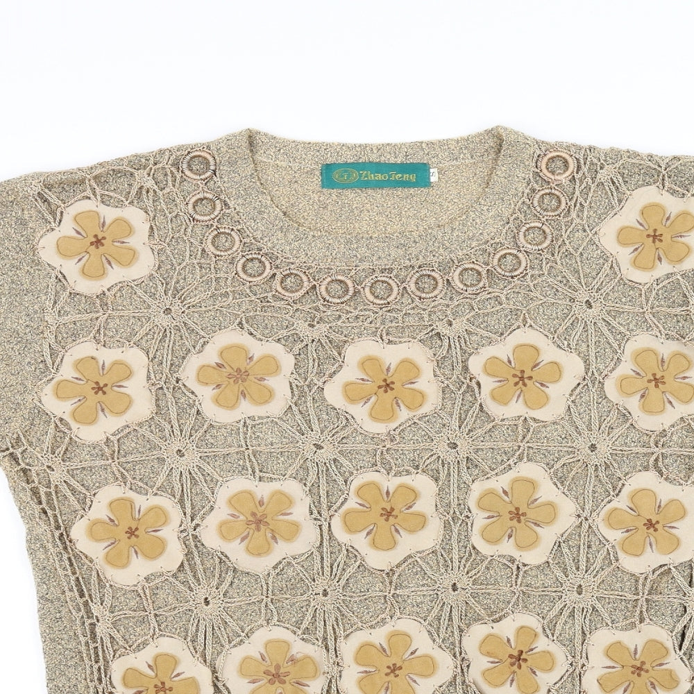 zhaofeng Womens Brown Floral  Pullover Jumper Size S