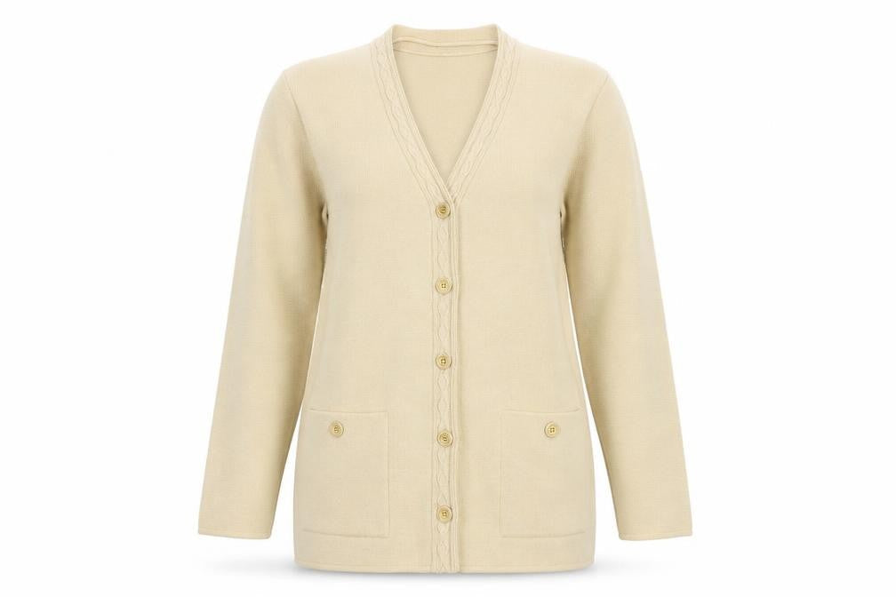 Front view of Canada women’s beige jacket coatigan, size M