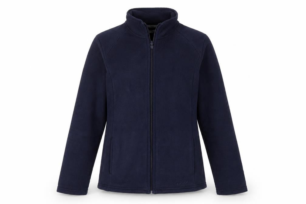 Front view of U.S. Athletic women’s blue fleece jacket, size UK 10