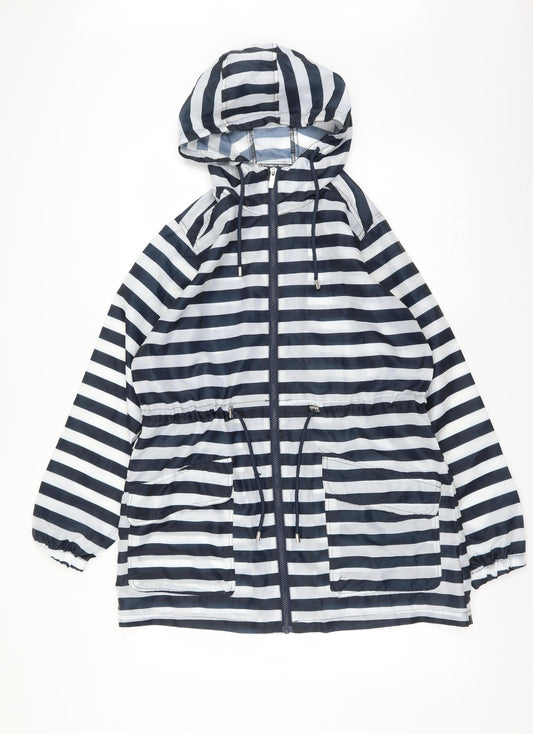 Roman Womens Blue Striped  Rain Coat Jacket Size S