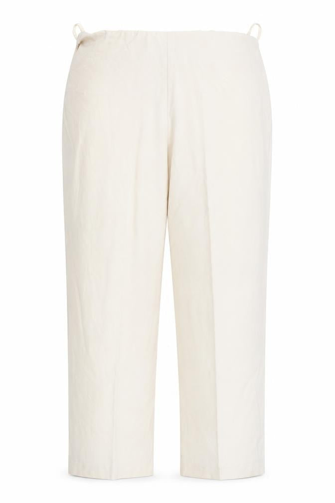 Front view of EWM women’s beige trousers, size UK 14, 31-inch leg