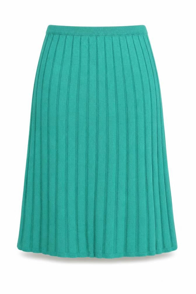 Front view of Equinox women’s green flare skirt, size UK 32, in