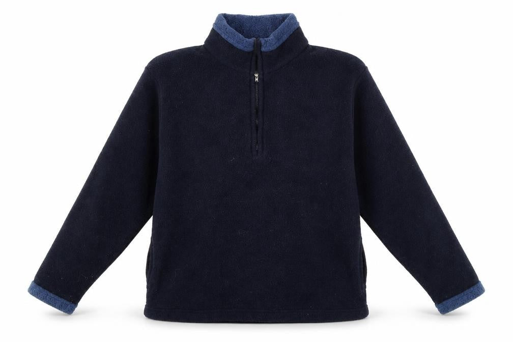 Front view of Marks & Spencer women’s blue henley jumper, size UK 14