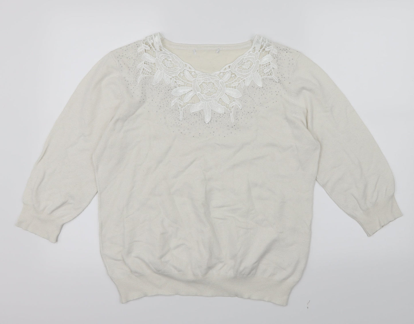 Preworn Womens White  Knit Pullover Jumper Size L