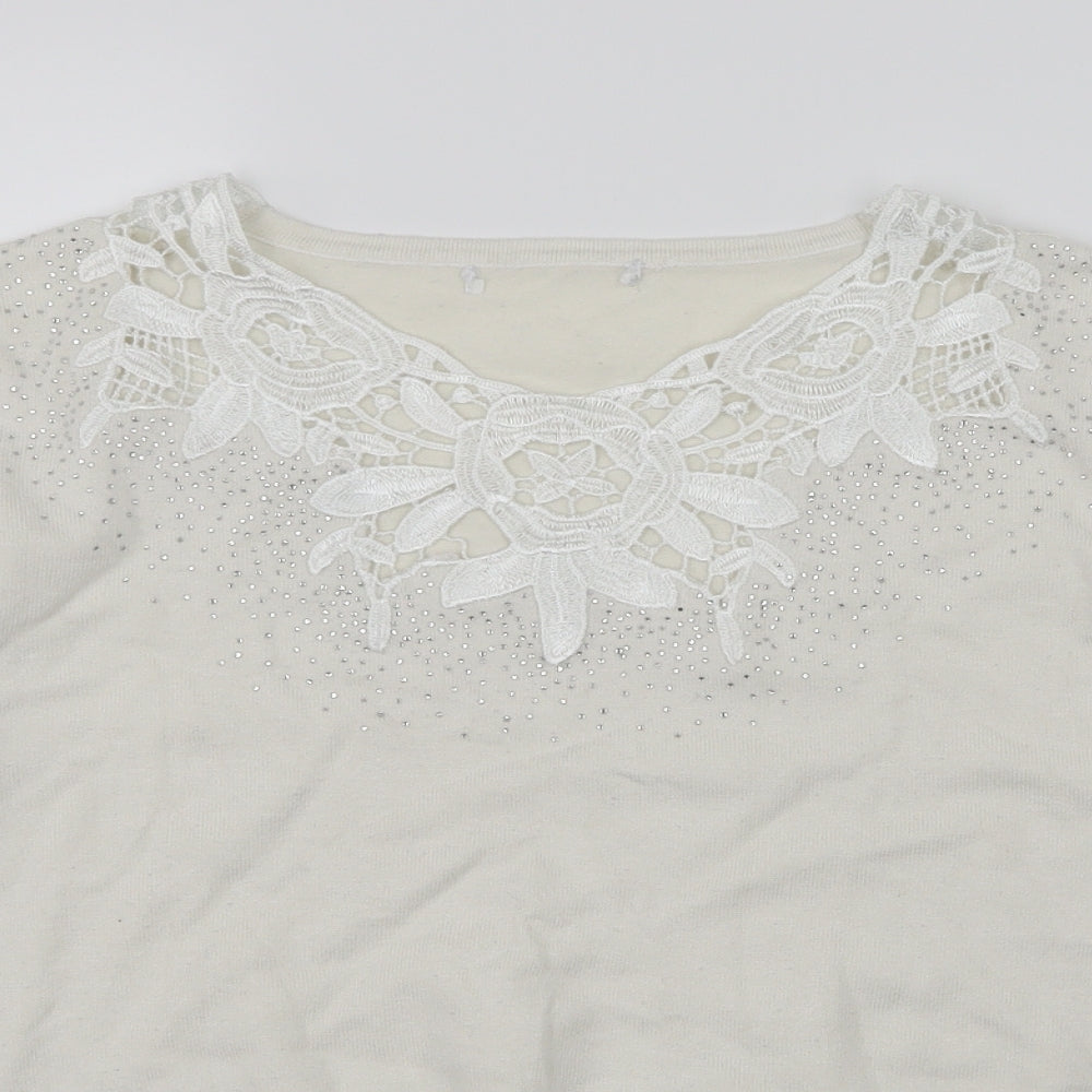 Preworn Womens White  Knit Pullover Jumper Size L