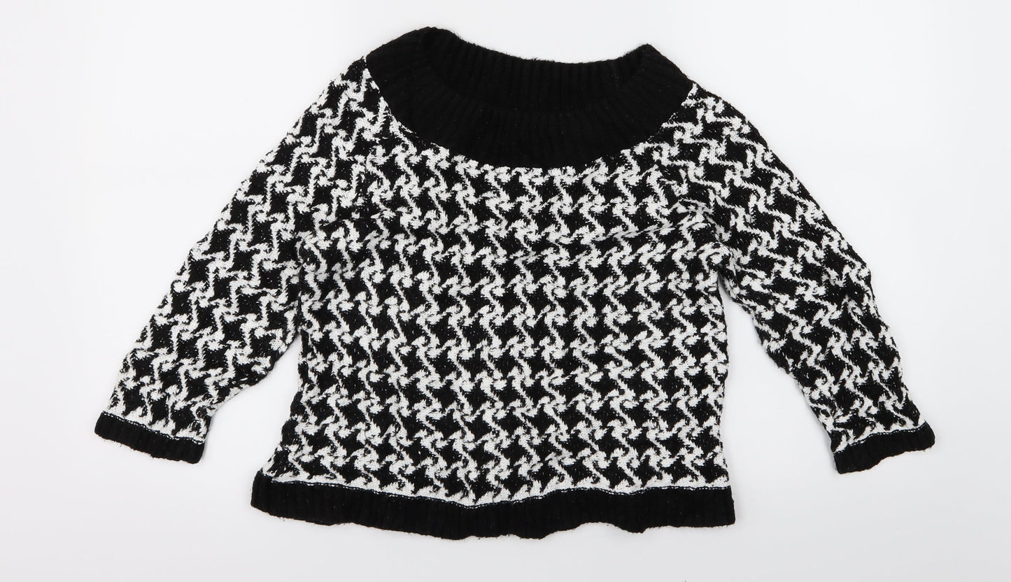 M&Co Womens Black Geometric Knit Pullover Jumper Size XS