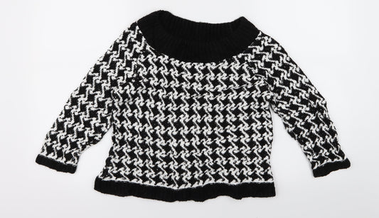 M&Co Womens Black Geometric Knit Pullover Jumper Size XS