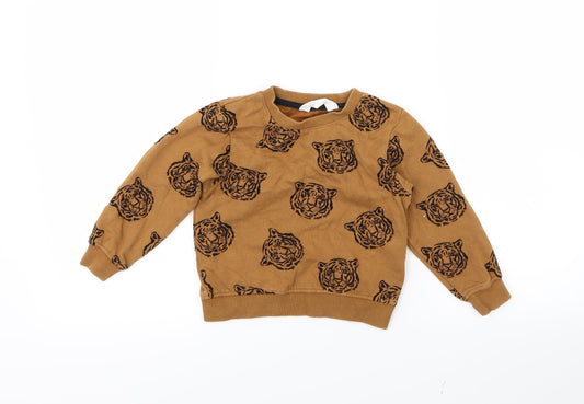 H&M Boys Brown Geometric  Pullover Jumper Size 2 Years  - Tiger