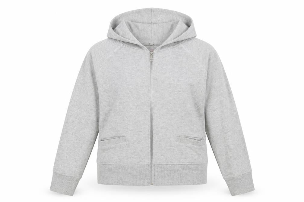 Front view of Vivid women’s grey full zip hoodie, size UK 16, - front pockets