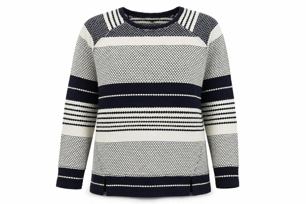 Front view of Next women’s blue houndstooth jumper, size UK 16