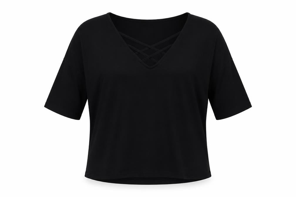 Front view of New Look women’s black basic t-shirt, size S