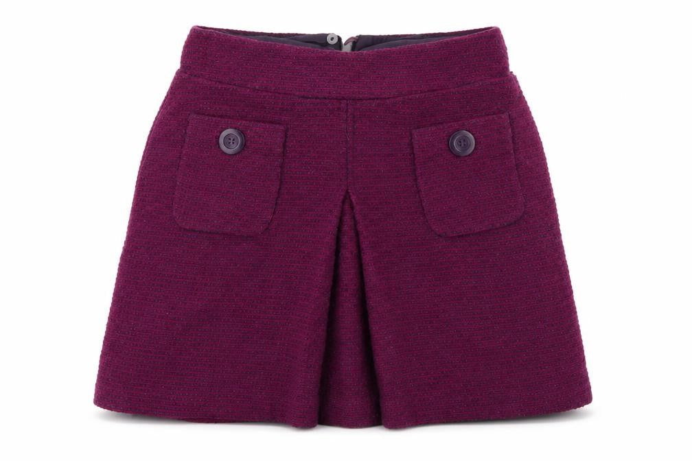 Front view of Preworn women’s purple check flare skirt, size UK 8