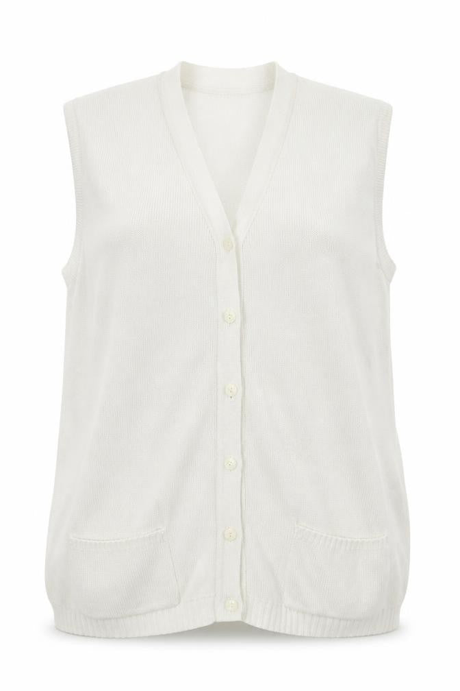 Front view of Emsmorn women’s silver cardigan jumper, size UK 14
