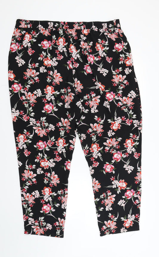 M&Co Womens Black Floral  Trousers  Size 20 L27 in