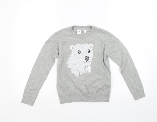 Gap Girls Grey  Knit Pullover Jumper Size M  - Polar bear
