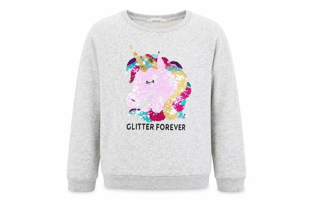 H&M Girls Grey  Jacquard Pullover Sweatshirt Size 11-12 Years  - UNICORN