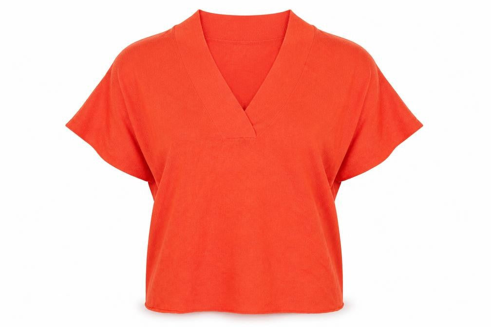 Front view of Mango women’s orange jumper, size S