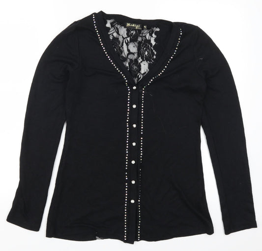 Redail Womens Black  Lace Cardigan Jumper Size M