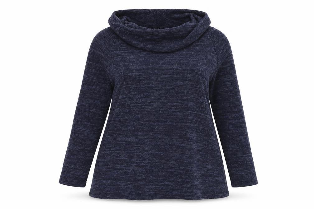 Front view of Jones women’s blue pullover sweatshirt, size M